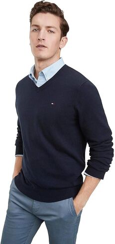 Tommy Hilfiger Men's Cotton V Neck Sweater, Navy in Saudi Arabia
