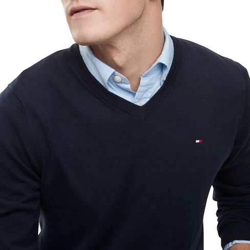Tommy Hilfiger Men's Cotton V Neck Sweater, Navy in Saudi Arabia