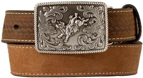3D Boy's Western Belt, Roughout with Antique Silver Bullrider Buckle, Medium Brown, Size 26 in Saudi Arabia