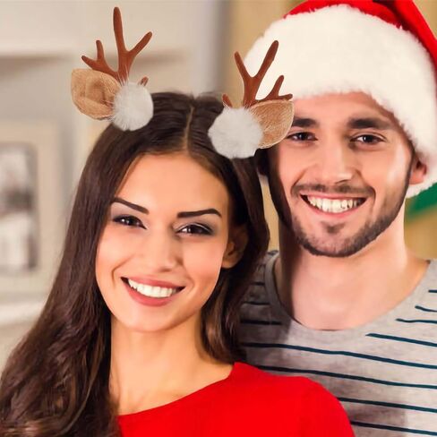 Reindeer Antler Headband for Adults Women - Christmas Deer Ears Headbands with Faux Fur, Halloween Hair Accessories in Kuwait