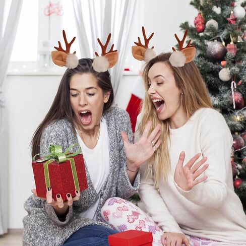 Reindeer Antler Headband for Adults Women - Christmas Deer Ears Headbands with Faux Fur, Halloween Hair Accessories in Kuwait
