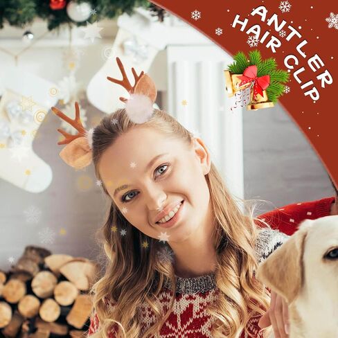 Reindeer Antler Headband for Adults Women - Christmas Deer Ears Headbands with Faux Fur, Halloween Hair Accessories in Kuwait