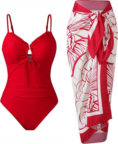 One Piece Tummy Control Swimsuit for Women with Skirt Wrap Cover Up Retro Bathing Suit Slimming Swimwear in Saudi Arabia
