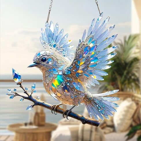 Stained Glass Window Hanging, Hanging Window Decor Pendant-Art Decorative Bird for Family, Friends and Bird Lovers in Saudi Arabia