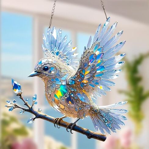 Stained Glass Window Hanging, Hanging Window Decor Pendant-Art Decorative Bird for Family, Friends and Bird Lovers in Saudi Arabia