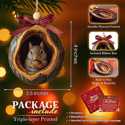 Squirrel Ornament - Squirrel Gifts for Lovers, Women, Men - Cute Funny Animals Ornaments for Christmas Tree - Animals Squirrels Themed Gifts - 2D 3 Layers Ornament​ 2025 in Saudi Arabia