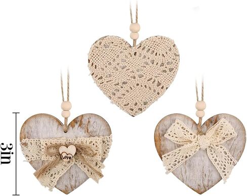 Valentines Day Decorations Tree Ornaments: Rustic Wood Heart Valentine Tree Decorations Set of 12, Natural Boho Heart Ornaments with Jute Lace Bows, Vintage Valentines Decor for Home Office Wedding in Saudi Arabia