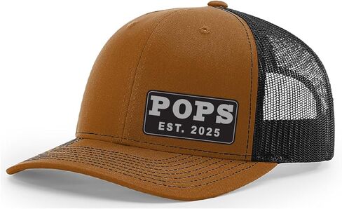 قبعة Pops Est 2025، قبعة سائق الشاحنة الجديدة للأب أو الجد، قبعة جلدية للملوثات العضوية الثابتة، فكرة (كراميل) in Saudi Arabia