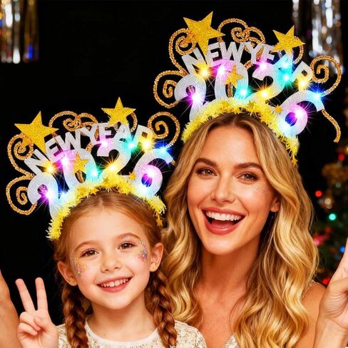 BARTOSI Light Up 2026 New Year Headband LED Happy New Year Hairbands Christmas Party Hair Accessories for Women in Saudi Arabia
