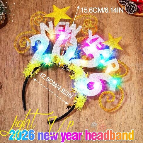 BARTOSI Light Up 2026 New Year Headband LED Happy New Year Hairbands Christmas Party Hair Accessories for Women in Saudi Arabia
