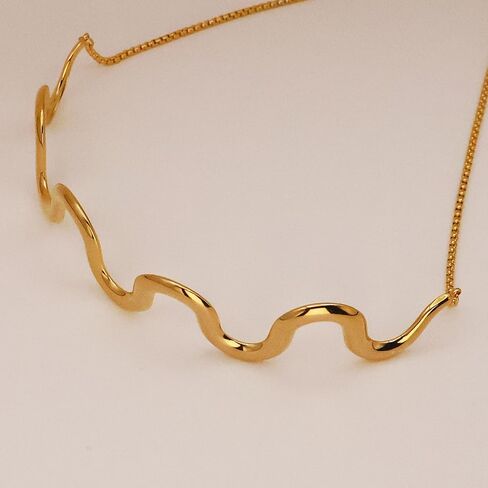 Luxurious Gold-Plated Wavy Choker Necklace for Women, 18K Gold-Plated Stainless Steel, Modern, Bold and Elegant Statement Choker Necklace for Women - Hypoallergenic, Tarnish-Resistant, Perfect for Everyday Wear and Special Occasions in Saudi Arabia