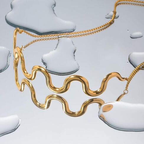 Luxurious Gold-Plated Wavy Choker Necklace for Women, 18K Gold-Plated Stainless Steel, Modern, Bold and Elegant Statement Choker Necklace for Women - Hypoallergenic, Tarnish-Resistant, Perfect for Everyday Wear and Special Occasions in Saudi Arabia