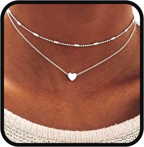 Yalice Heart Layered Necklace Chain Ball Satellite Choker Necklaces Charm Stacking Jewelry for Women in Saudi Arabia