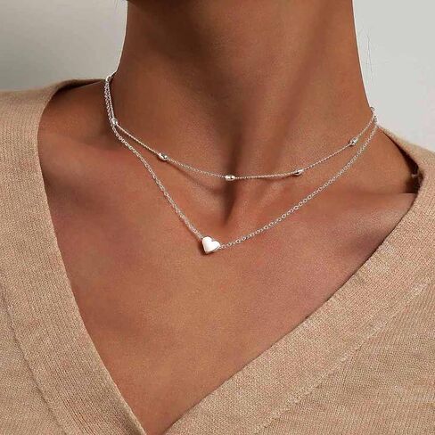 Yalice Heart Layered Necklace Chain Ball Satellite Choker Necklaces Charm Stacking Jewelry for Women in Saudi Arabia