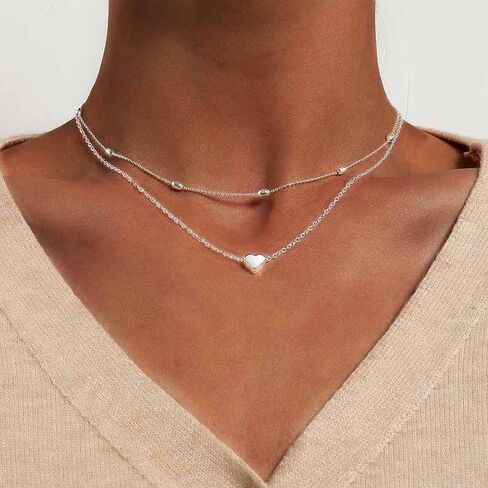 Yalice Heart Layered Necklace Chain Ball Satellite Choker Necklaces Charm Stacking Jewelry for Women in Saudi Arabia