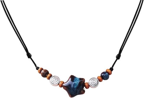Ceramic Star Spiral Necklace Boho Hippie Y2K Choker Adjustable Black Cord Cute Whimsical Jewelry For Women in Saudi Arabia