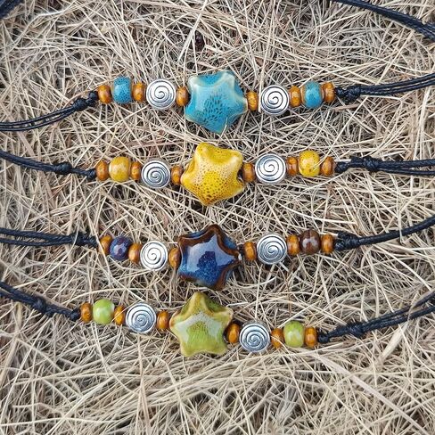 Ceramic Star Spiral Necklace Boho Hippie Y2K Choker Adjustable Black Cord Cute Whimsical Jewelry For Women in Saudi Arabia