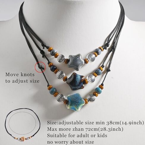 Ceramic Star Spiral Necklace Boho Hippie Y2K Choker Adjustable Black Cord Cute Whimsical Jewelry For Women in Saudi Arabia