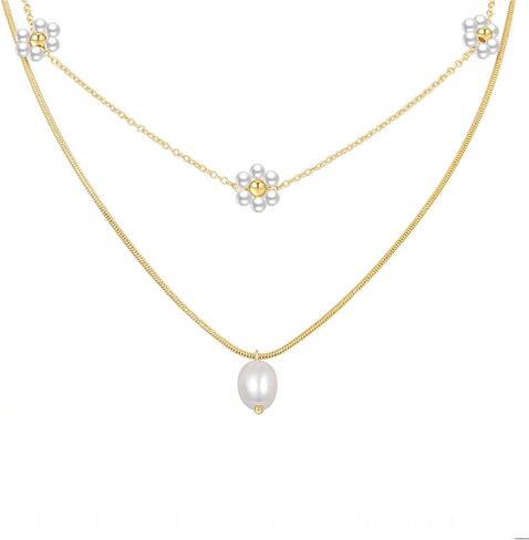 KUMIKUMI 14K Gold Pearl Necklace for Women Trendy, Dainty Heart Layered Gold Necklaces Stack Cute Beach Choker Gold Necklaces for Women Set Gifts in Saudi Arabia
