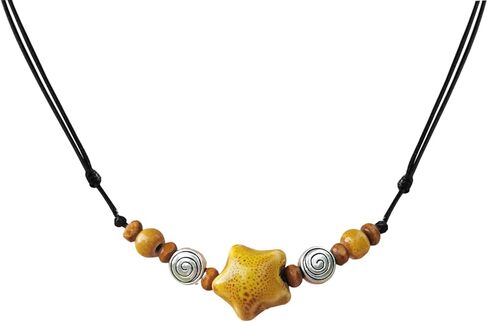 Ceramic Star Spiral Necklace Boho Hippie Y2K Choker Adjustable Black Cord Cute Whimsical Jewelry For Women in Saudi Arabia