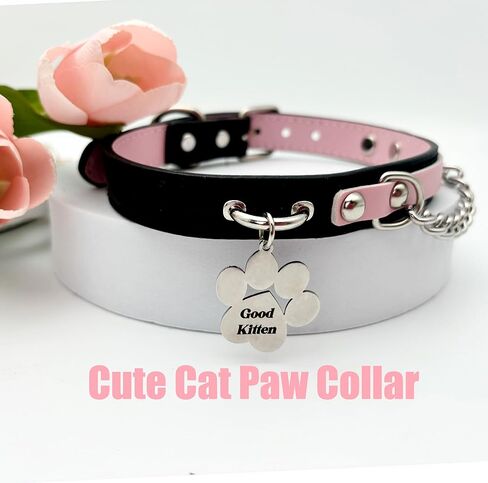 قلادة Punk Cat Paw للنساء - ياقة من الجلد الصناعي بألوان منفصلة قابلة للتعديل مع سلسلة وسحر لطيف in Kuwait