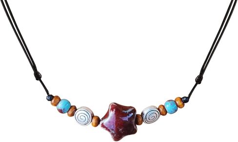 Ceramic Star Spiral Necklace Boho Hippie Y2K Choker Adjustable Black Cord Cute Whimsical Jewelry For Women in Saudi Arabia