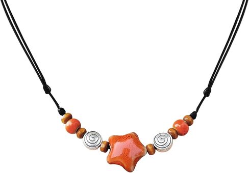 Ceramic Star Spiral Necklace Boho Hippie Y2K Choker Adjustable Black Cord Cute Whimsical Jewelry For Women in Saudi Arabia
