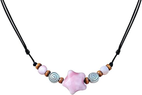 Ceramic Star Spiral Necklace Boho Hippie Y2K Choker Adjustable Black Cord Cute Whimsical Jewelry For Women in Saudi Arabia