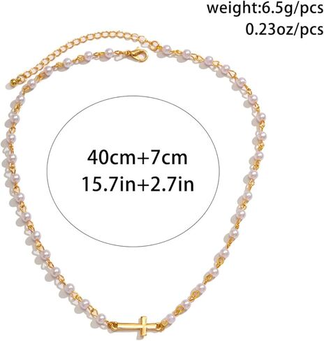 Cross Necklace for Women Gold Pearl Cross Necklace Eternal Pearls Necklace with Cross Dainty Sidways Cross Choker Necklaces Faith Jewelry Religious Gifts in Saudi Arabia