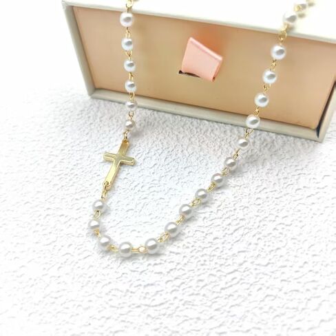 Cross Necklace for Women Gold Pearl Cross Necklace Eternal Pearls Necklace with Cross Dainty Sidways Cross Choker Necklaces Faith Jewelry Religious Gifts in Saudi Arabia