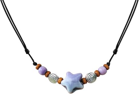 Ceramic Star Spiral Necklace Boho Hippie Y2K Choker Adjustable Black Cord Cute Whimsical Jewelry For Women in Saudi Arabia