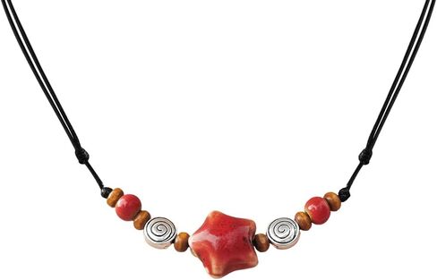Ceramic Star Spiral Necklace Boho Hippie Y2K Choker Adjustable Black Cord Cute Whimsical Jewelry For Women in Saudi Arabia