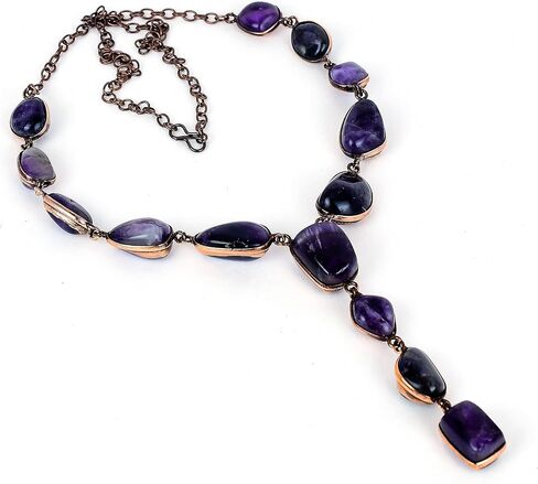 عقد من حجر الجمشت الخام من Tanay Gems & Jewels مع تشطيب نحاسي - مجوهرات أحجار كريمة طبيعية مع سلسلة قابلة للتعديل - تصميم كهربائي مصنوع يدويًا in Saudi Arabia