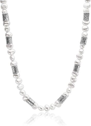 925 Sterling Silver Necklace Rolo On A 20" Chain With Freshwater Cultured Pearls Vintage Look Hypoallergenic Nickel and Lead-free Artisan Handcrafted Designer Collection in Saudi Arabia