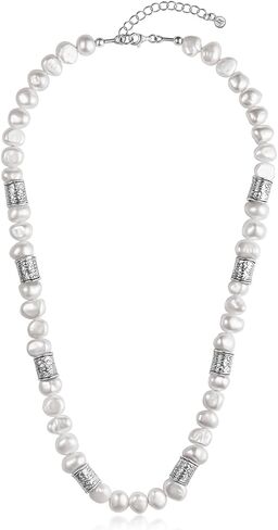 925 Sterling Silver Necklace Rolo On A 20" Chain With Freshwater Cultured Pearls Vintage Look Hypoallergenic Nickel and Lead-free Artisan Handcrafted Designer Collection in Saudi Arabia