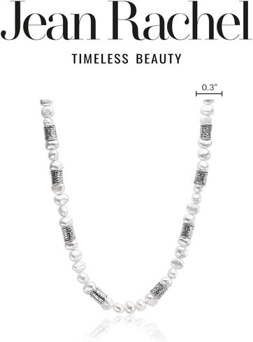 925 Sterling Silver Necklace Rolo On A 20" Chain With Freshwater Cultured Pearls Vintage Look Hypoallergenic Nickel and Lead-free Artisan Handcrafted Designer Collection in Saudi Arabia