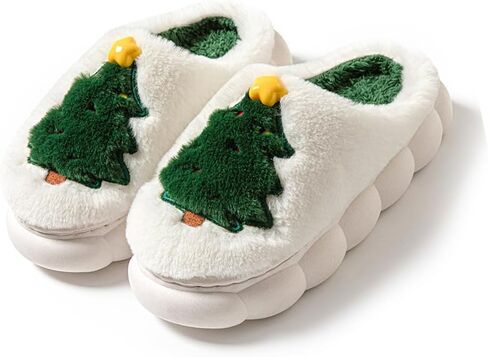 Christmas Slippers For Women Men Soft Warm Cotton Slippers House Memory Foam Slippers Cozy Fluffy Fall Winter Home Slippers - Christmas Tree Design for Women & Men - Indoor/Outdoor in Saudi Arabia