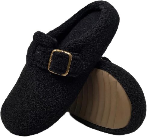 قباقيب نسائية سهلة الارتداء مع إبزيم قابل للتعديل، شبشب لوفر من الإسفنج الذكي مع صوف قطبي، شبشب قطيفة دافئ للاستخدام الخارجي مع بطانة من الفرو الصناعي in Kuwait