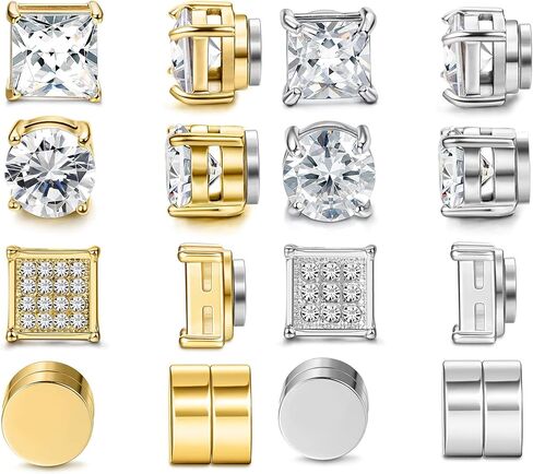 Jstyle 8 Pairs Magnetic Earrings for Men Stainless Steel Fake Stud Earrings Non-Piercing Clip on Stud Earrings 7MM in Saudi Arabia