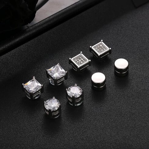 Jstyle 8 Pairs Magnetic Earrings for Men Stainless Steel Fake Stud Earrings Non-Piercing Clip on Stud Earrings 7MM in Saudi Arabia