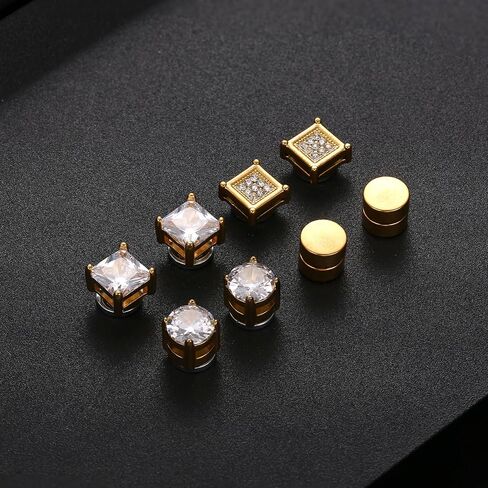 Jstyle 8 Pairs Magnetic Earrings for Men Stainless Steel Fake Stud Earrings Non-Piercing Clip on Stud Earrings 7MM in Saudi Arabia