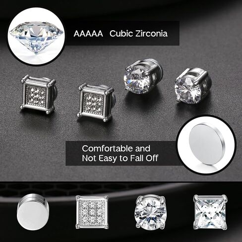 Jstyle 8 Pairs Magnetic Earrings for Men Stainless Steel Fake Stud Earrings Non-Piercing Clip on Stud Earrings 7MM in Saudi Arabia