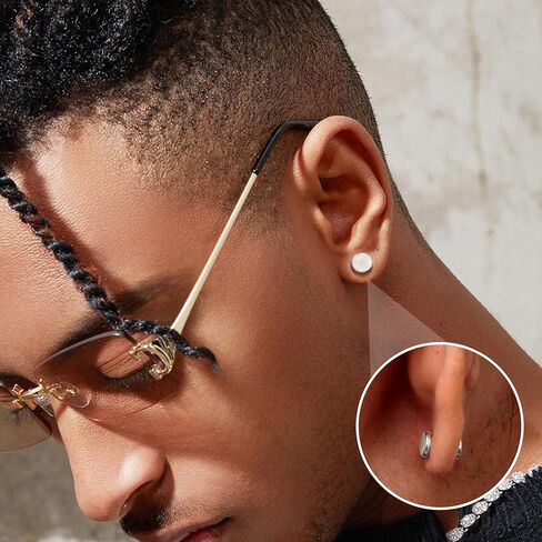 Jstyle 8 Pairs Magnetic Earrings for Men Stainless Steel Fake Stud Earrings Non-Piercing Clip on Stud Earrings 7MM in Saudi Arabia