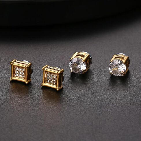 Jstyle 8 Pairs Magnetic Earrings for Men Stainless Steel Fake Stud Earrings Non-Piercing Clip on Stud Earrings 7MM in Saudi Arabia