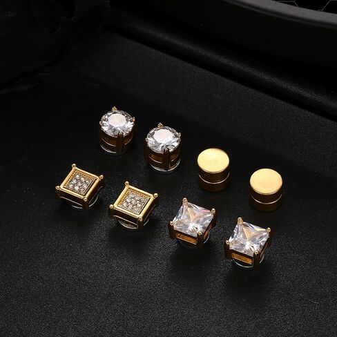 Jstyle 8 Pairs Magnetic Earrings for Men Stainless Steel Fake Stud Earrings Non-Piercing Clip on Stud Earrings 7MM in Saudi Arabia