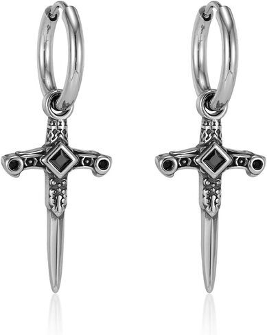 Stainless Steel Silver Gothic Cross and Dagger Earrings Unisex Punk Gothic Jewelry in Saudi Arabia