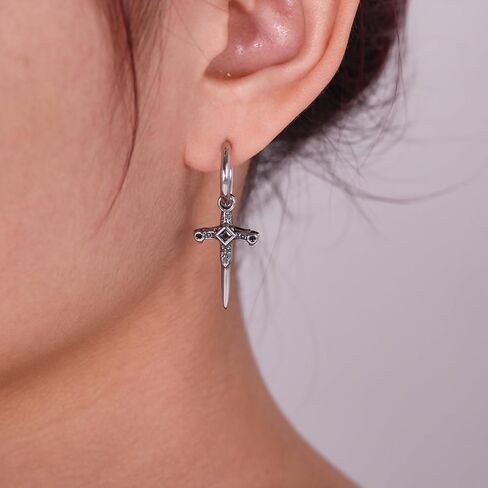 Stainless Steel Silver Gothic Cross and Dagger Earrings Unisex Punk Gothic Jewelry in Saudi Arabia