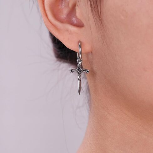 Stainless Steel Silver Gothic Cross and Dagger Earrings Unisex Punk Gothic Jewelry in Saudi Arabia