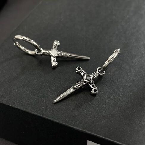 Stainless Steel Silver Gothic Cross and Dagger Earrings Unisex Punk Gothic Jewelry in Saudi Arabia