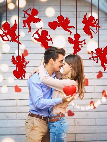 8 قطع كبيرة من قصاصات كيوبيد لعيد الحب مقاس 11 بوصة من الورق كيوبيد على شكل كيوبيد أحمر مع زخارف على شكل قلب للفصول الدراسية ولوحة إعلانات المدرسة وديكور الذكرى السنوية للزفاف in Saudi Arabia
